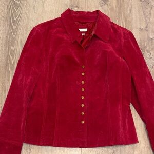 Coldwater Creek Crimson Leather Jacket with Gold Accents